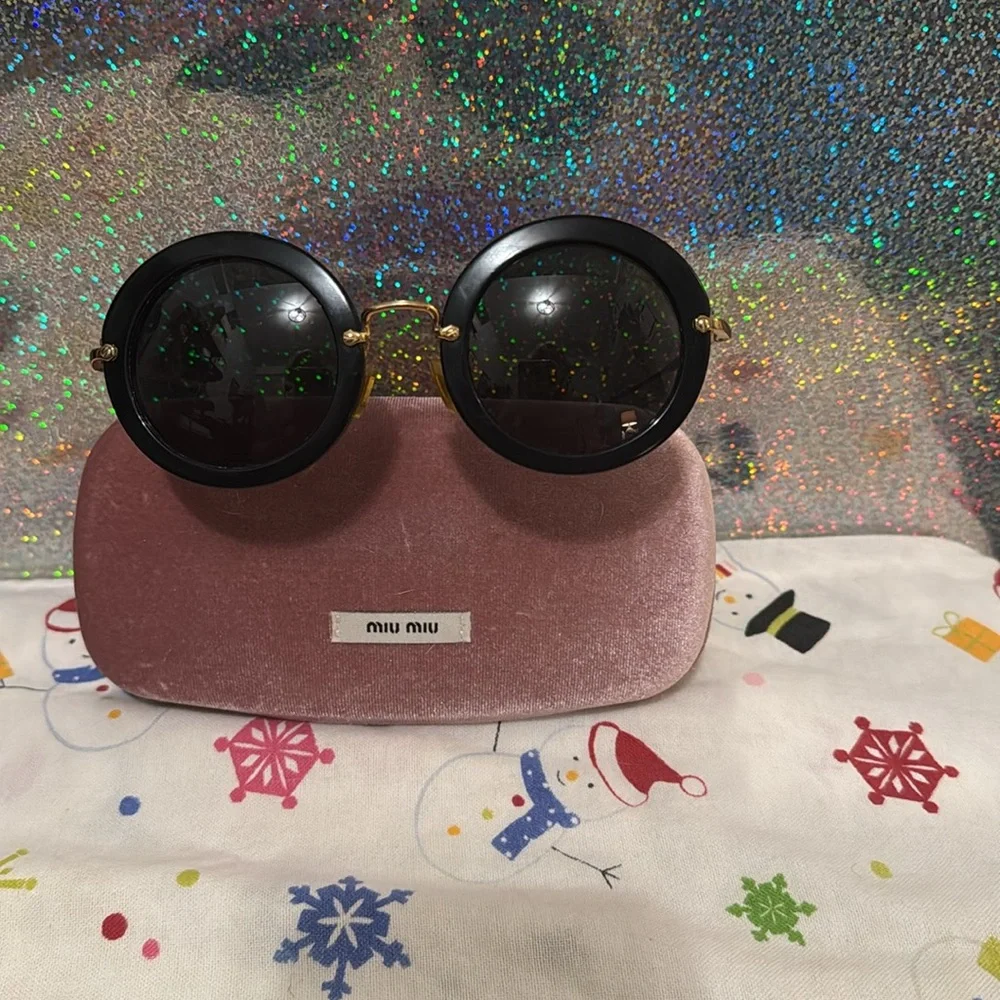 Miu Miu Sunglasses Black with Gold frames Includes pink case - Picture 3 of 10